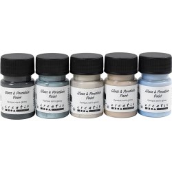 Glas- og Porcel&aelig;nsmaling, halvblank, d&aelig;kkende, Naturfarver, 5x30 ml/ 1 pk.