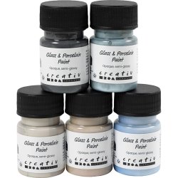 Glas- og Porcel&aelig;nsmaling, halvblank, d&aelig;kkende, Naturfarver, 5x30 ml/ 1 pk.