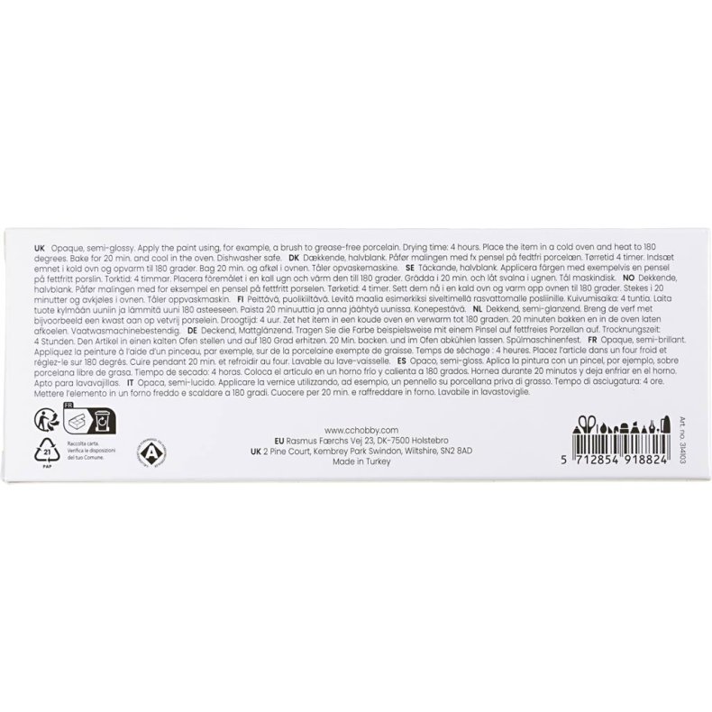 Glas- og Porcel&aelig;nsmaling, halvblank, d&aelig;kkende, Naturfarver, 5x30 ml/ 1 pk.