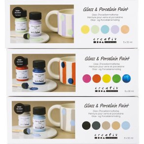 Glas- og Porcel&aelig;nsmaling, halvblank, d&aelig;kkende, colorful, pastelfarver, Naturfarver, 15x30 ml/ 1 pk.