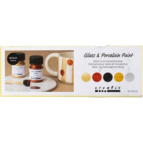 Glas- og Porcel&aelig;nsmaling, metallic, d&aelig;kkende, metallicfarver, 5x30 ml/ 1 pk.