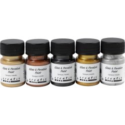 Glas- og Porcel&aelig;nsmaling, metallic, d&aelig;kkende, metallicfarver, 5x30 ml/ 1 pk.