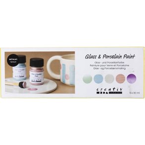 Glas- og Porcel&aelig;nsmaling, metallic, d&aelig;kkende, pastelfarver, 5x30 ml/ 1 pk.