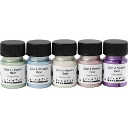 Glas- og Porcel&aelig;nsmaling, metallic, d&aelig;kkende, pastelfarver, 5x30 ml/ 1 pk.