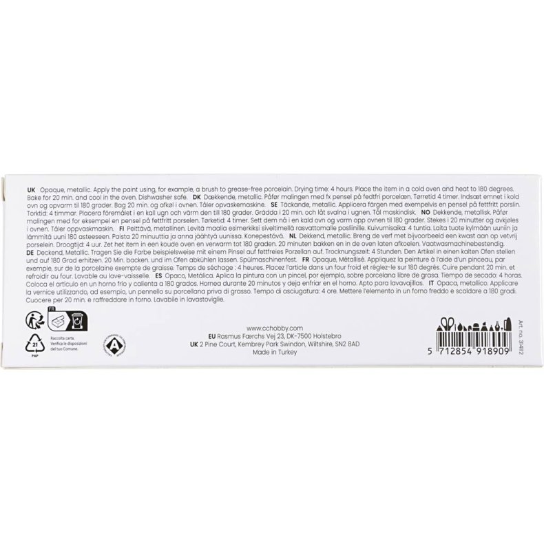Glas- og Porcel&aelig;nsmaling, metallic, d&aelig;kkende, pastelfarver, 5x30 ml/ 1 pk.