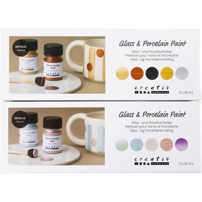 Glas- og Porcel&aelig;nsmaling, metallic, d&aelig;kkende, pastelfarver, 10x30 ml/ 1 pk.