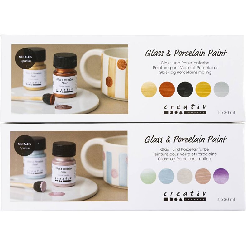 Glas- og Porcel&aelig;nsmaling, metallic, d&aelig;kkende, pastelfarver, 10x30 ml/ 1 pk.