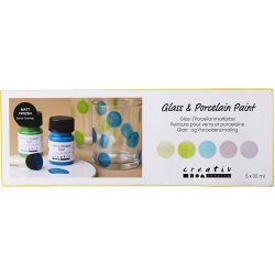 Glas- og Porcel&aelig;nsmaling, mat frost, halvtransparent, colorful, 5x30 ml/ 1 pk.