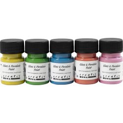 Glas- og Porcel&aelig;nsmaling, mat frost, halvtransparent, colorful, 5x30 ml/ 1 pk.