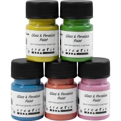 Glas- og Porcel&aelig;nsmaling, mat frost, halvtransparent, colorful, 5x30 ml/ 1 pk.