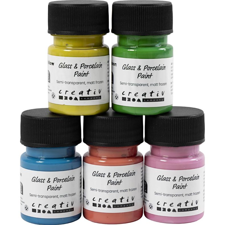 Glas- og Porcel&aelig;nsmaling, mat frost, halvtransparent, colorful, 5x30 ml/ 1 pk.