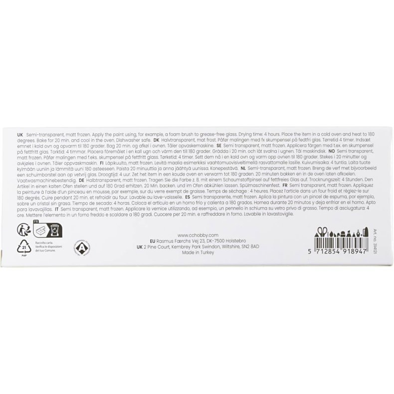 Glas- og Porcel&aelig;nsmaling, mat frost, halvtransparent, colorful, 5x30 ml/ 1 pk.