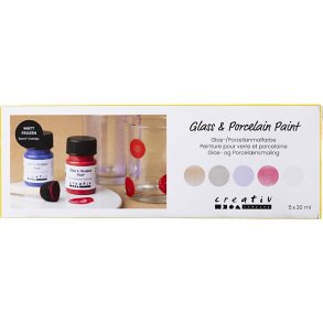 Glas- og Porcel&aelig;nsmaling, mat frost, halvtransparent, pastelfarver, 5x30 ml/ 1 pk.