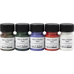 Glas- og Porcel&aelig;nsmaling, mat frost, halvtransparent, pastelfarver, 5x30 ml/ 1 pk.
