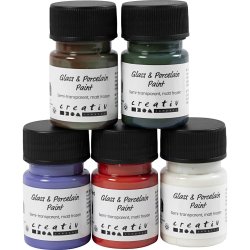 Glas- og Porcel&aelig;nsmaling, mat frost, halvtransparent, pastelfarver, 5x30 ml/ 1 pk.
