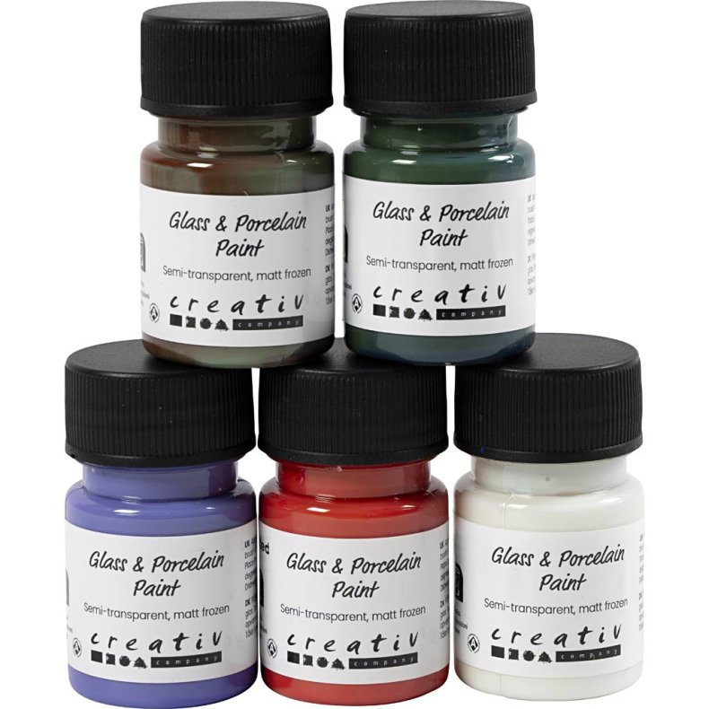 Glas- og Porcel&aelig;nsmaling, mat frost, halvtransparent, pastelfarver, 5x30 ml/ 1 pk.