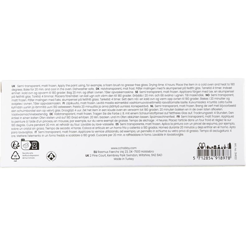 Glas- og Porcel&aelig;nsmaling, mat frost, halvtransparent, pastelfarver, 5x30 ml/ 1 pk.