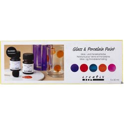 Glas- og Porcel&aelig;nsmaling, blank, transparent, colorful, 5x30 ml/ 1 pk.