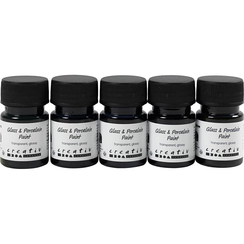 Glas- og Porcel&aelig;nsmaling, blank, transparent, colorful, 5x30 ml/ 1 pk.