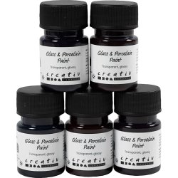 Glas- og Porcel&aelig;nsmaling, blank, transparent, colorful, 5x30 ml/ 1 pk.