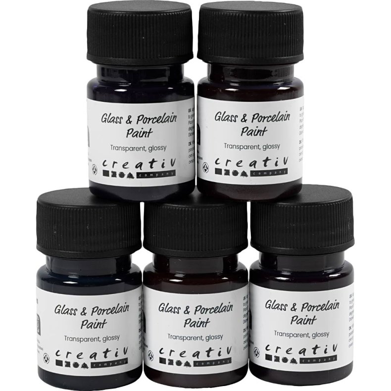 Glas- og Porcel&aelig;nsmaling, blank, transparent, colorful, 5x30 ml/ 1 pk.