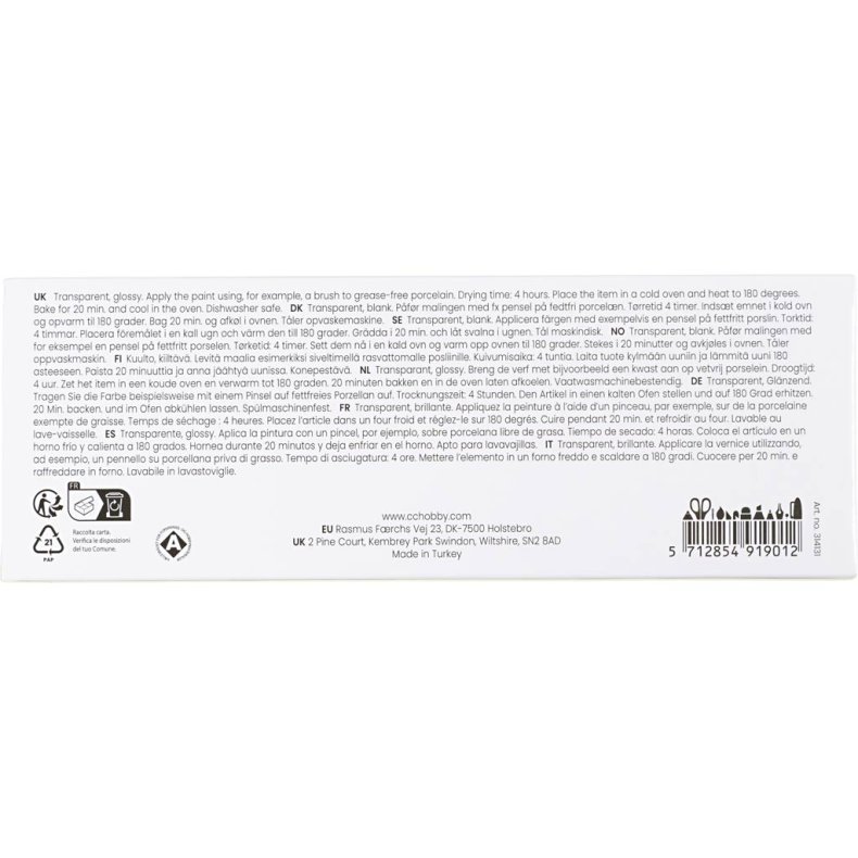Glas- og Porcel&aelig;nsmaling, blank, transparent, colorful, 5x30 ml/ 1 pk.