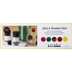 Glas- og Porcel&aelig;nsmaling, blank, transparent, Naturfarver, 5x30 ml/ 1 pk.