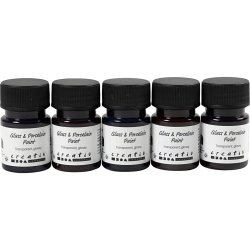 Glas- og Porcel&aelig;nsmaling, blank, transparent, Naturfarver, 5x30 ml/ 1 pk.