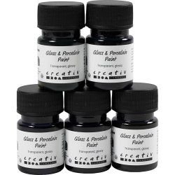 Glas- og Porcel&aelig;nsmaling, blank, transparent, Naturfarver, 5x30 ml/ 1 pk.