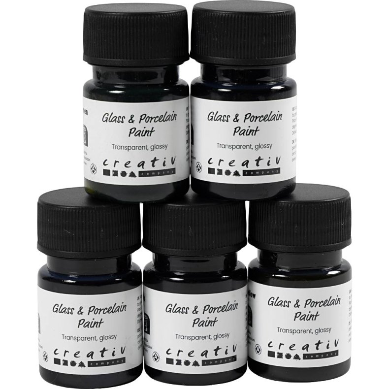 Glas- og Porcel&aelig;nsmaling, blank, transparent, Naturfarver, 5x30 ml/ 1 pk.
