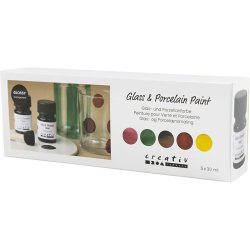 Glas- og Porcel&aelig;nsmaling, blank, transparent, Naturfarver, 5x30 ml/ 1 pk.