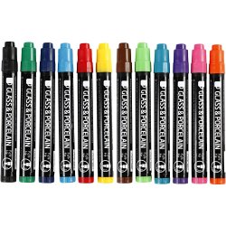 Glas- og Porcel&aelig;nstusch, streg 1-3 mm, halvd&aelig;kkende, 12 stk./ 1 pk.