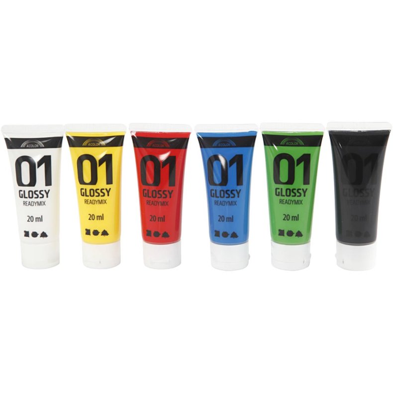 Akrylmaling Blank, standardfarver, 6x20 ml/ 1 pk.