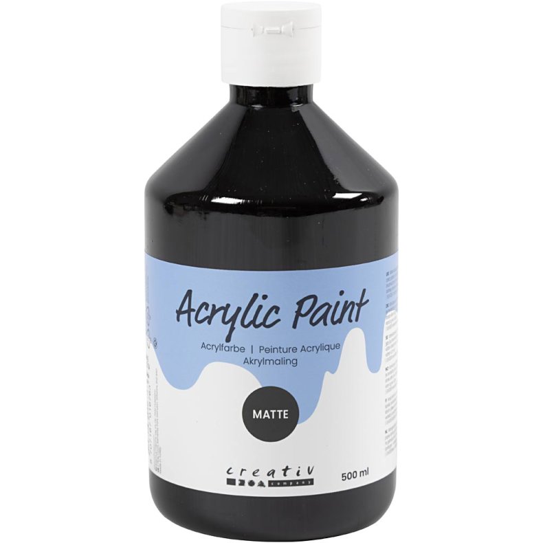 Akrylmaling Mat, sort, 500 ml/ 1 fl.
