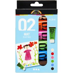 Akrylmaling Mat, suppleringsfarver, 6x20 ml/ 1 pk.