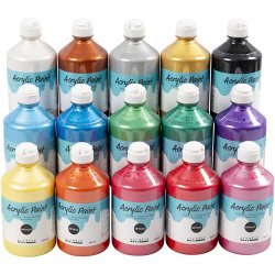 Akrylmaling Metallic, metallic, ass. farver, 15x500 ml/ 1 pk.