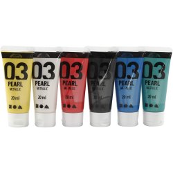 Akrylmaling Metallic, metallic, standardfarver, 6x20 ml/ 1 pk.