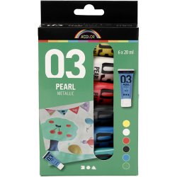 Akrylmaling Metallic, metallic, standardfarver, 6x20 ml/ 1 pk.