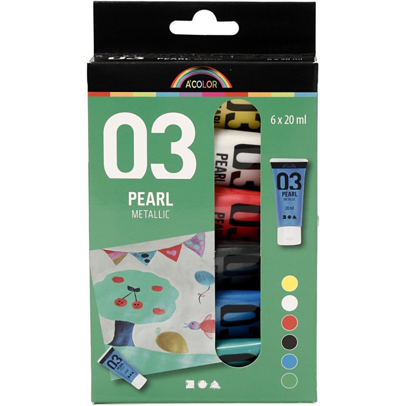 Akrylmaling Metallic, metallic, standardfarver, 6x20 ml/ 1 pk.