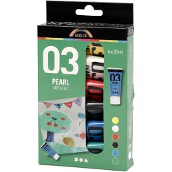 Akrylmaling Metallic, metallic, standardfarver, 6x20 ml/ 1 pk.