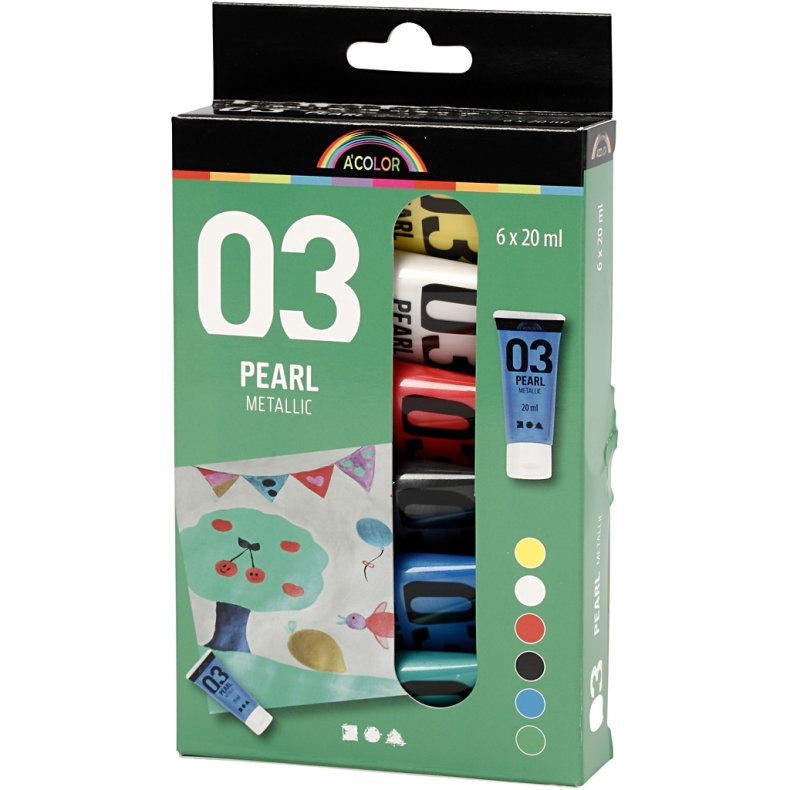 Akrylmaling Metallic, metallic, standardfarver, 6x20 ml/ 1 pk.