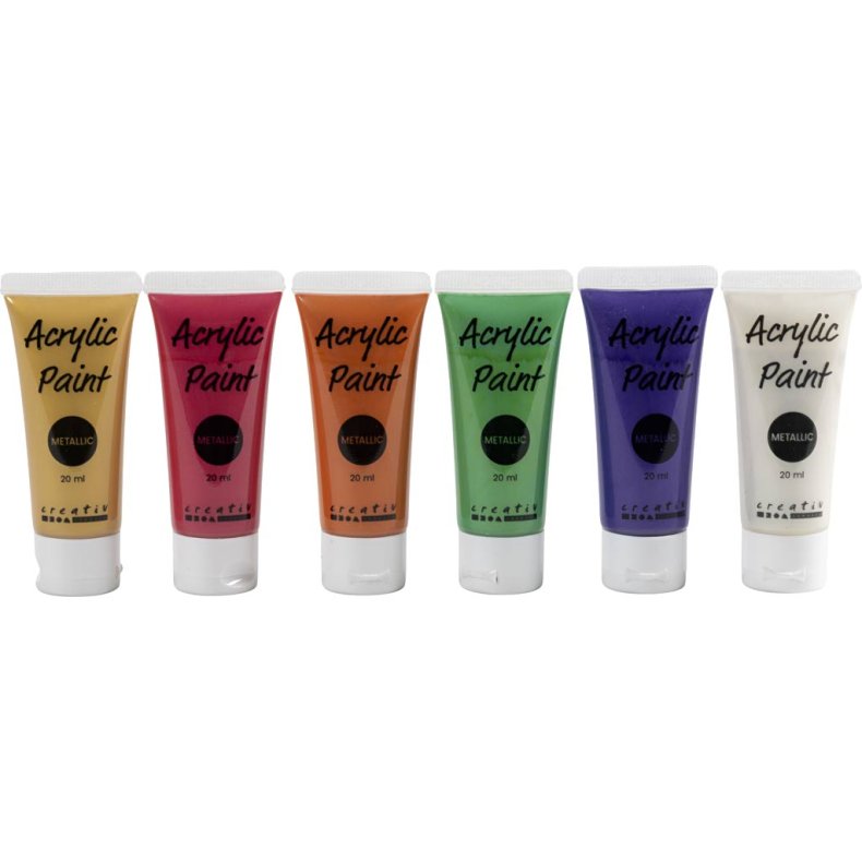 Akrylmaling Metallic, suppleringsfarver, 6x20 ml/ 1 pk.