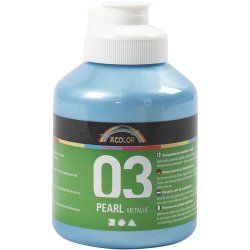 Akrylmaling Metallic, metallic, lysebl&aring;, 500 ml/ 1 fl.