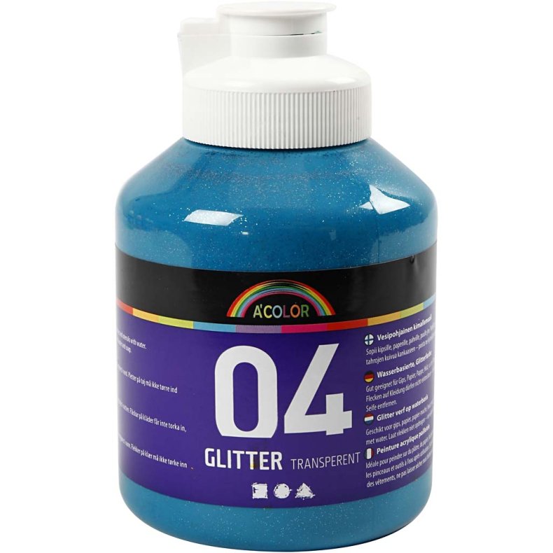 Akrylmaling Glitter, ass. farver, 6x500 ml/ 1 pk.