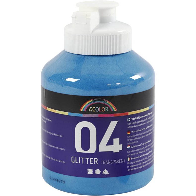 Akrylmaling Glitter, bl&aring;, 500ml/ 1 fl.