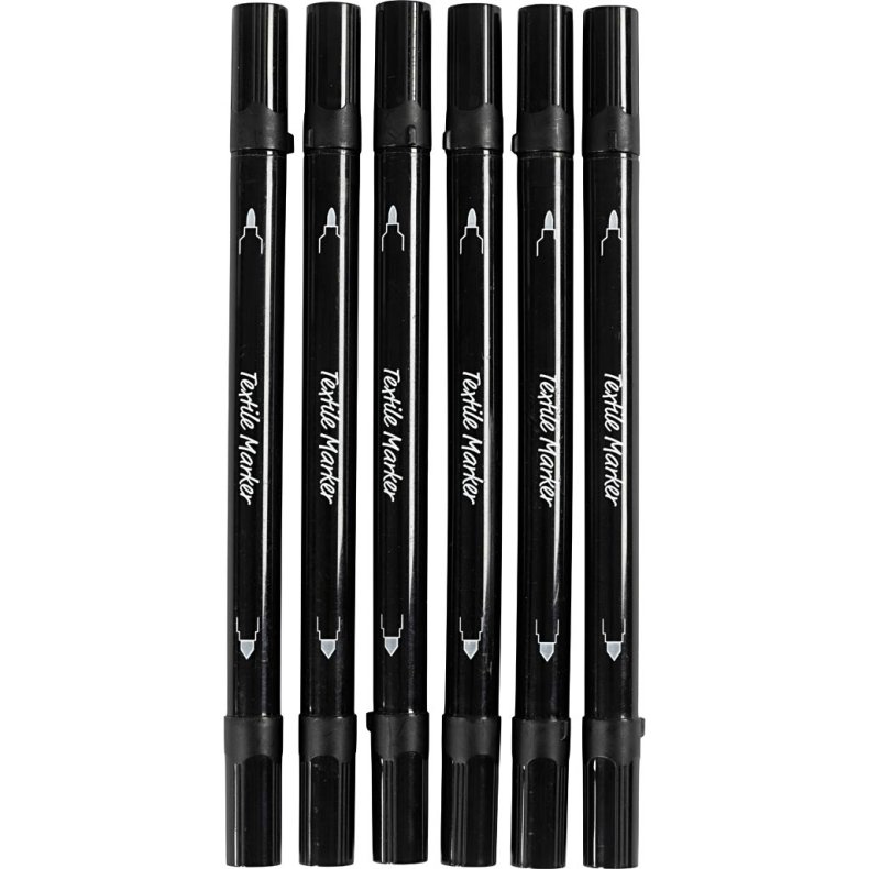Tekstiltusch, streg 2,3+3,6 mm, sort, 6 stk./ 1 pk.