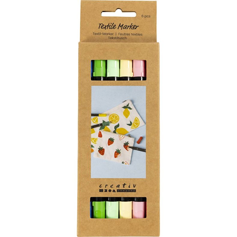 Tekstiltusch, streg 2,3+3,6 mm, ass. farver, 6 stk./ 1 pk.