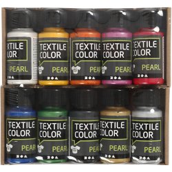 Textile Color, perlemor, ass. farver, 10x50 ml/ 1 pk.