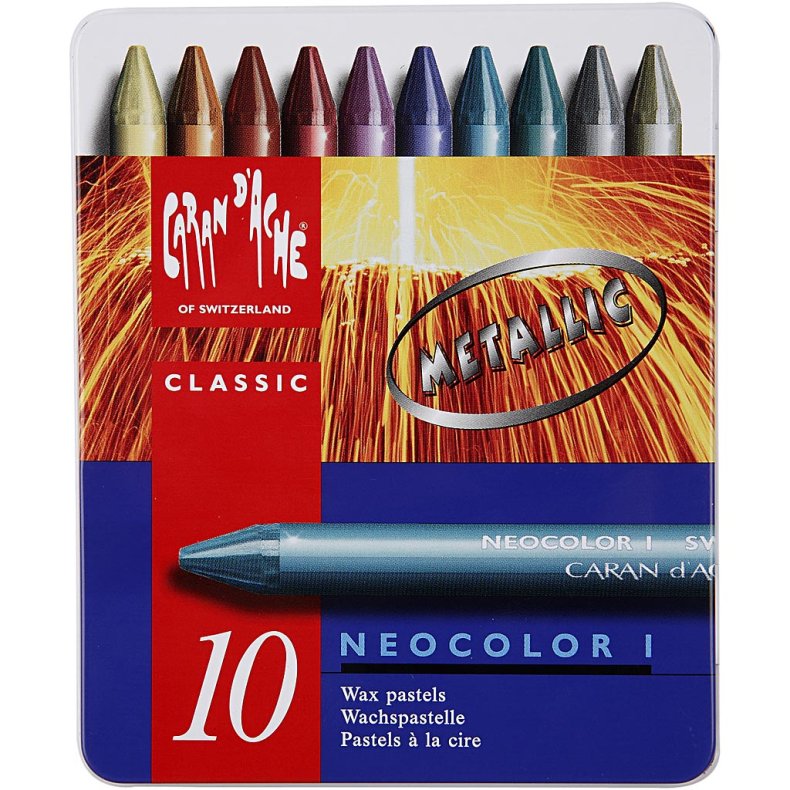 CARAN D&rsquo;ACHE Neocolor I, L: 10 cm, tykkelse 8,5 mm, metallicfarver, 10 stk./ 1 pk.