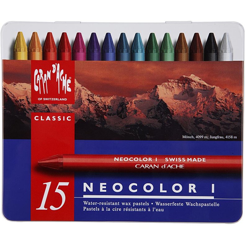 CARAN D&rsquo;ACHE Neocolor I, L: 10 cm, tykkelse 8,5 mm, ass. farver, 15 stk./ 1 pk.